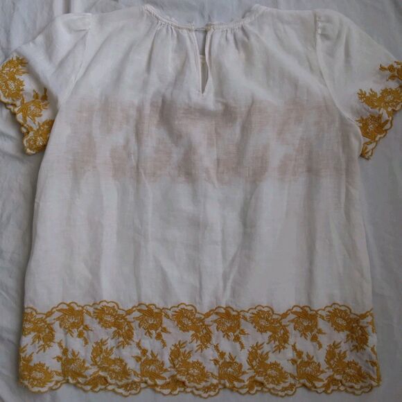 Ann Taylor Loft Blouse Linen Blend Embroided Peasant Boho Women's Size M - Picture 10 of 12